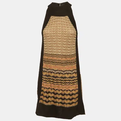 M Missoni Multicolour Lurex Knit High Neck Mini Dress In Brown