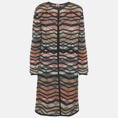 Pre-owned M Missoni Multicolour Zigzag Knit Long Cardigan M