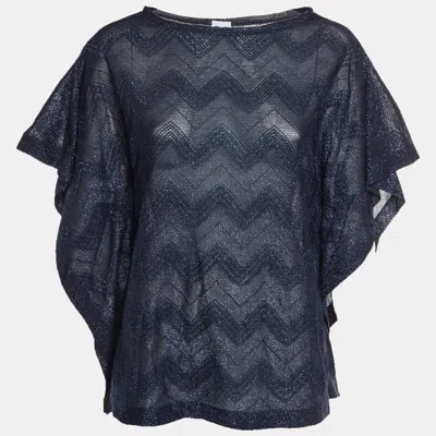 Pre-owned M Missoni Navy Blue Chevron Lurex Knit Kaftan Top L