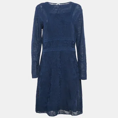 Pre-owned M Missoni Navy Blue Jacquard Knit Knee-length Dress L