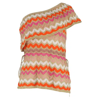 M Missoni One Shoulder Top In Multicolor Cotton In Brown