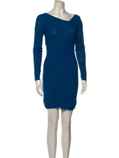 Pre-owned M Missoni One-shoulder Mini Dress In Blue