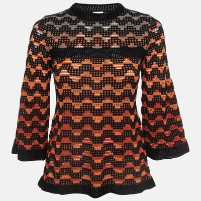 Pre-owned M Missoni Orange Eyelet Knitted Flared Sweatshirt S