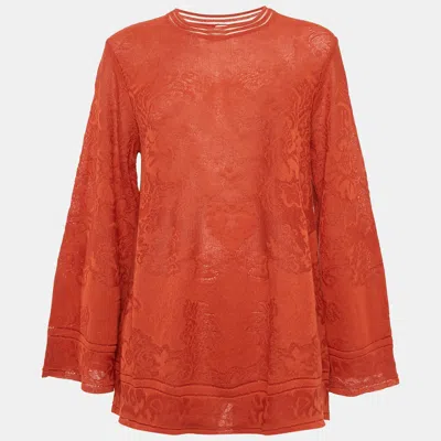 Pre-owned M Missoni Orange Floral Knit Flared Long Sleeve Top S