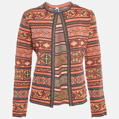 Pre-owned M Missoni Orange Floral Pattern Knit Cardigan M