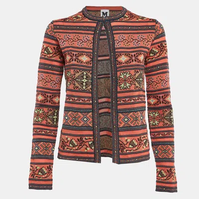 Pre-owned M Missoni Orange Floral Pattern Knit Cardigan S