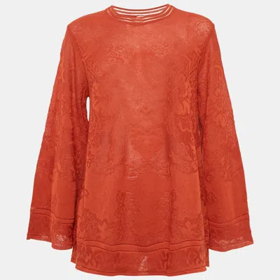 M Missoni Orange Knit Long Sleeve Crewneck Sweatshirt In Red