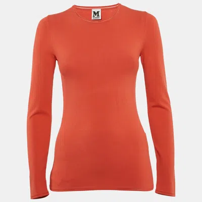 M Missoni Orange Knit Long Sleeve Crewneck Top