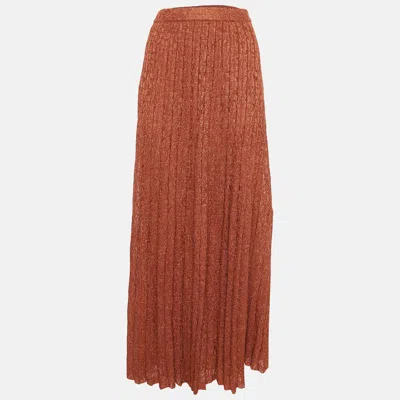 Pre-owned M Missoni Orange Lurex Knit Pleated Maxi Skirt M