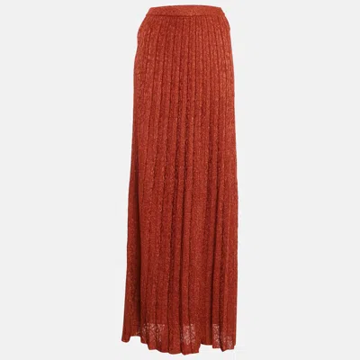 Pre-owned M Missoni Orange Lurex Knit Pleated Maxi Skirt S