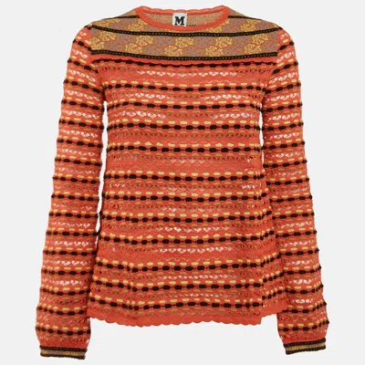 Pre-owned M Missoni Orange Patterned Knit Full Sleeve Top L