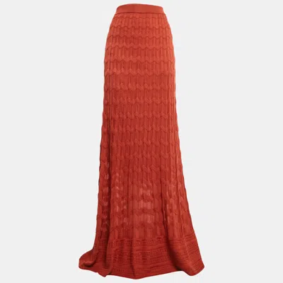 Pre-owned M Missoni Orange Patterned Knit Maxi Skirt L