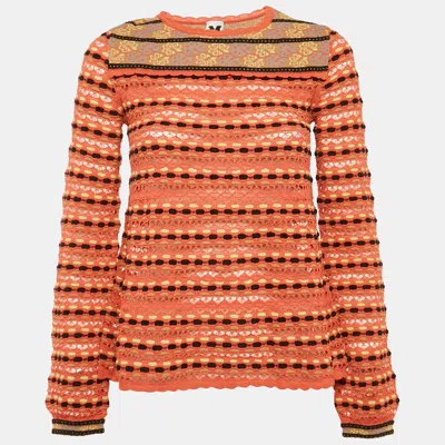 Pre-owned M Missoni Orange Pointelle Knit Long Sleeve Top S