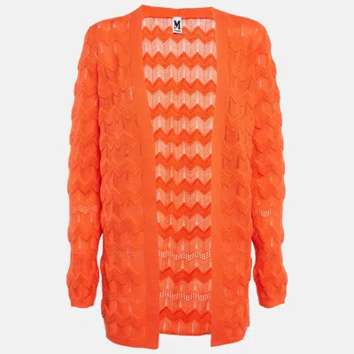 Pre-owned M Missoni Orange Pointelle Knit Open Front Cardigan M