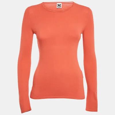 M Missoni Orange Stretch Knit Crewneck Sweatshirt