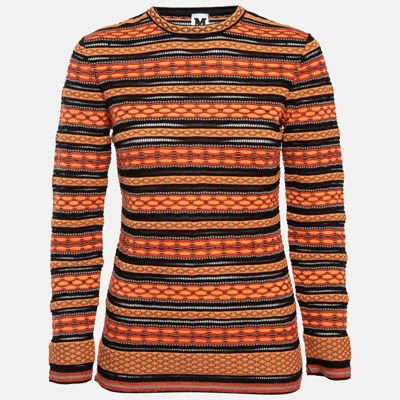 Pre-owned M Missoni Orange Stripe Patterned Knit Long Sleeve Top M