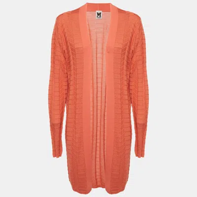 Pre-owned M Missoni Orange Textured Wool Blend Knit Cardigan Xl