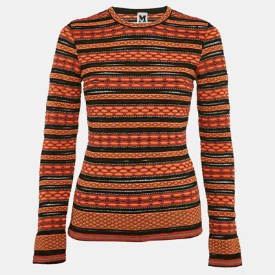 M Missoni Orange/black Patterned Knit Full Sleeve Top In Multi