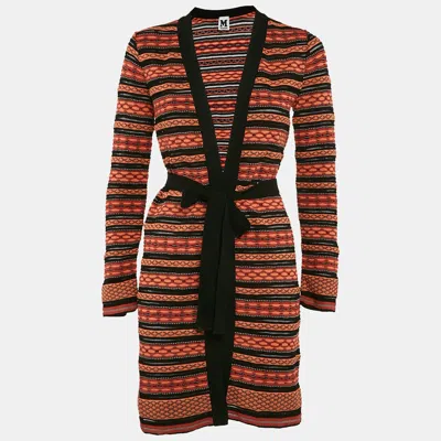 M Missoni Orange/black Patterned Knit Long Cardigan