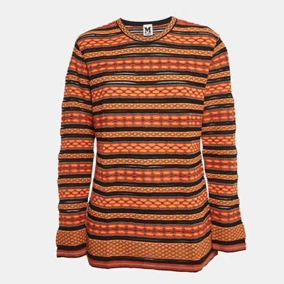 M Missoni Orange/black Patterned Knit Long Sleeve Top In Multi