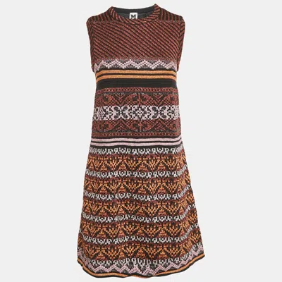 Pre-owned M Missoni Orange/black Patterned Lurex Knit Short Dress M