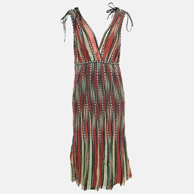 Pre-owned M Missoni Orange/green Alga And Bubble Pattern Knit Sleeveless Midi Dress L