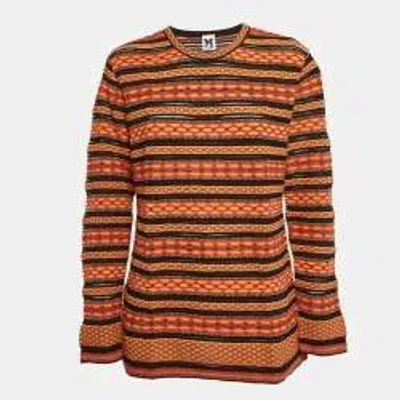 Pre-owned M Missoni Orange/multicolor Patterned Knit Long Sleeve Top L
