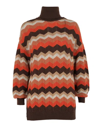 M Missoni Oversized Zigzag Turtleneck Sweater In Multi