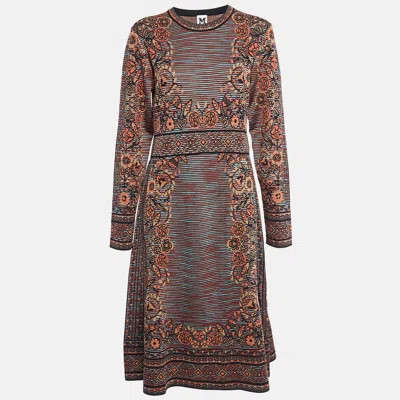 M Missoni Patterned Knit Long Sleeve Midi Dress In Brown