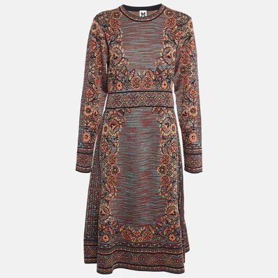 Pre-owned M Missoni Patterned Knit Long Sleeve Midi Dress L