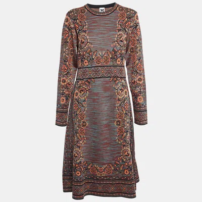 M Missoni Patterned Knit Long Sleeve Midi Dress In Burgundy