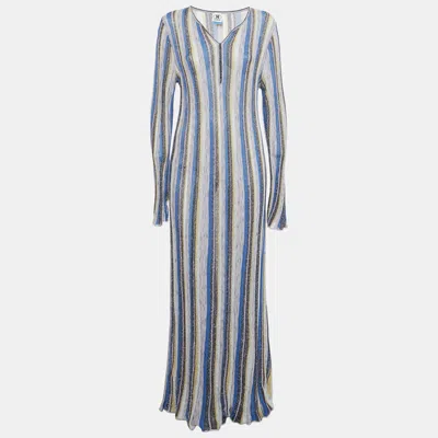 Pre-owned M Missoni Patterned Lurex Knit Long Sleeve Maxi Dress S In Multi