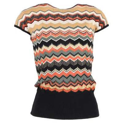 M Missoni Patterned Lurex Knit Short Sleeve Top In Multicolor Wool