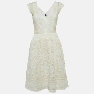 Pre-owned M Missoni Patterned Lurex Knit Sleeveless Short Dress M In Beige
