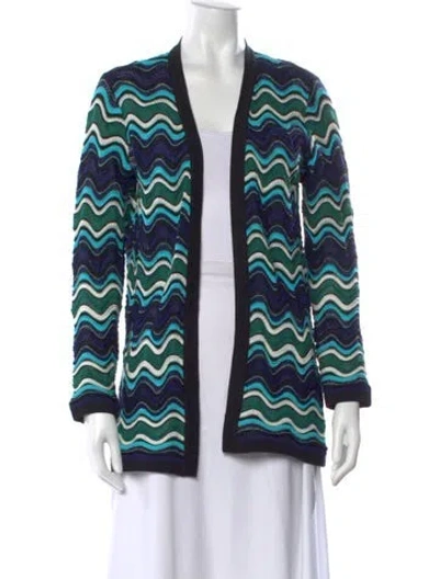 Pre-owned M Missoni Patterned Open Front Sweater In Blue