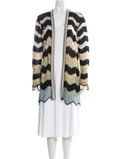 Pre-owned M Missoni Patterned Open Front Sweater In Green