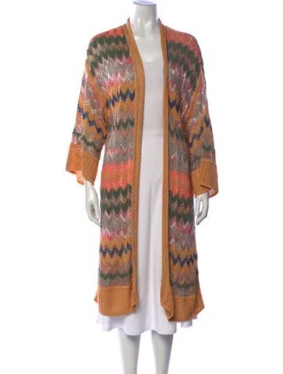 Pre-owned M Missoni Patterned Open Front Sweater In Orange