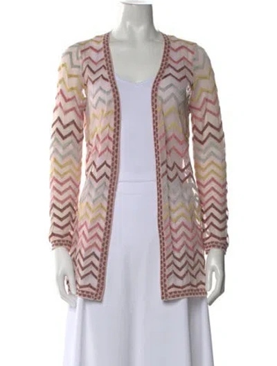 Pre-owned M Missoni Patterned Open Front Sweater In Pink