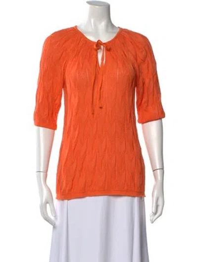 Pre-owned M Missoni Patterned Tie Neck Top In Orange