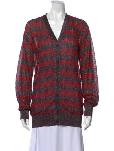 Pre-owned M Missoni Patterned V-neck Button-up Top In Red