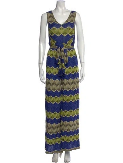 Pre-owned M Missoni Patterned V-neck Jumpsuit In Blue