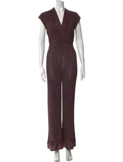 Pre-owned M Missoni Patterned V-neck Jumpsuit In Metallic/pink