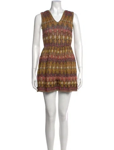 Pre-owned M Missoni Patterned V-neck Romper In Metallic/yellow