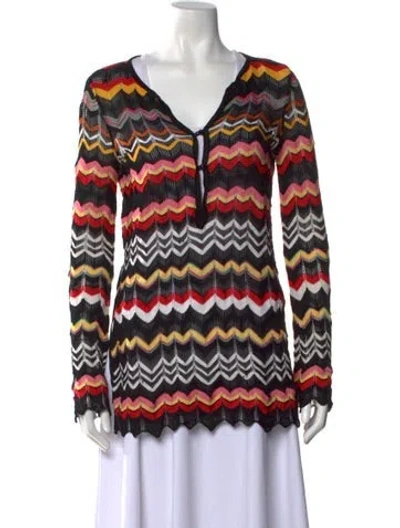 Pre-owned M Missoni Patterned V-neck Sweater In Black