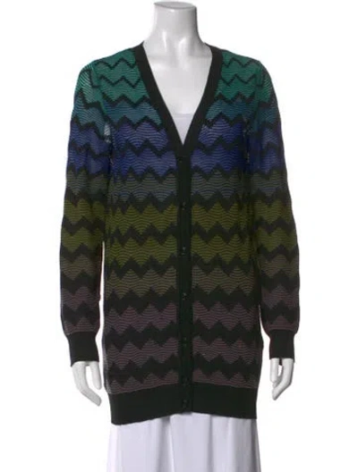 Pre-owned M Missoni Patterned V-neck Sweater In Blue