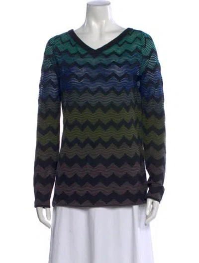 Pre-owned M Missoni Patterned V-neck Sweater In Blue/green