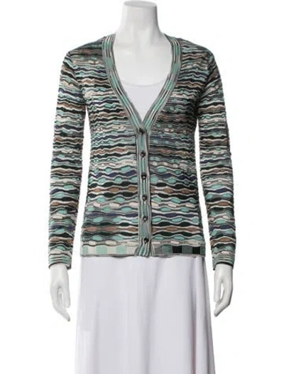 Pre-owned M Missoni Patterned V-neck Sweater In Green
