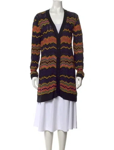 Pre-owned M Missoni Patterned V-neck Sweater In Purple