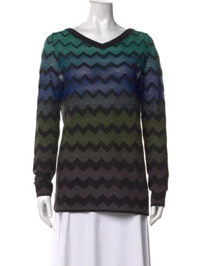 Pre-owned M Missoni Patterned V-neck Top In Black