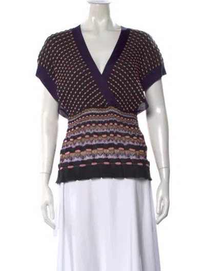 Pre-owned M Missoni Patterned V-neck Top In Blue